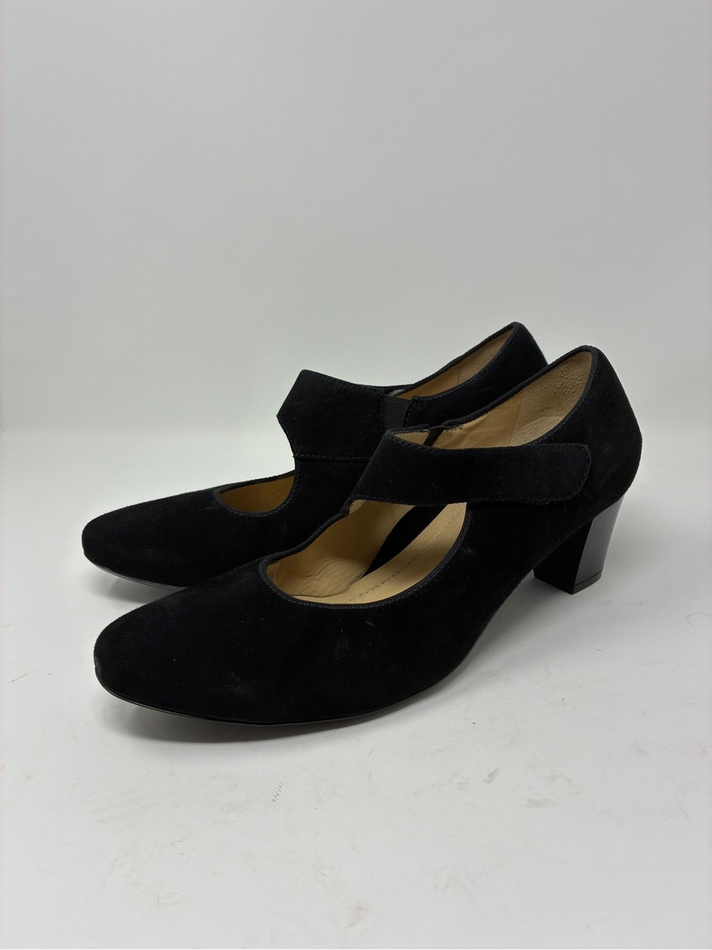 Ara Black Genuine Suede Mary Jane Block Heel Pumps 7.5